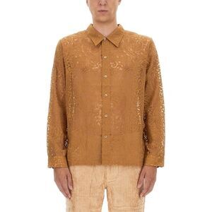 SEFR Men's Sheer Patterned Long Sleeve Button-Up Shirt Men BROWN Shirts